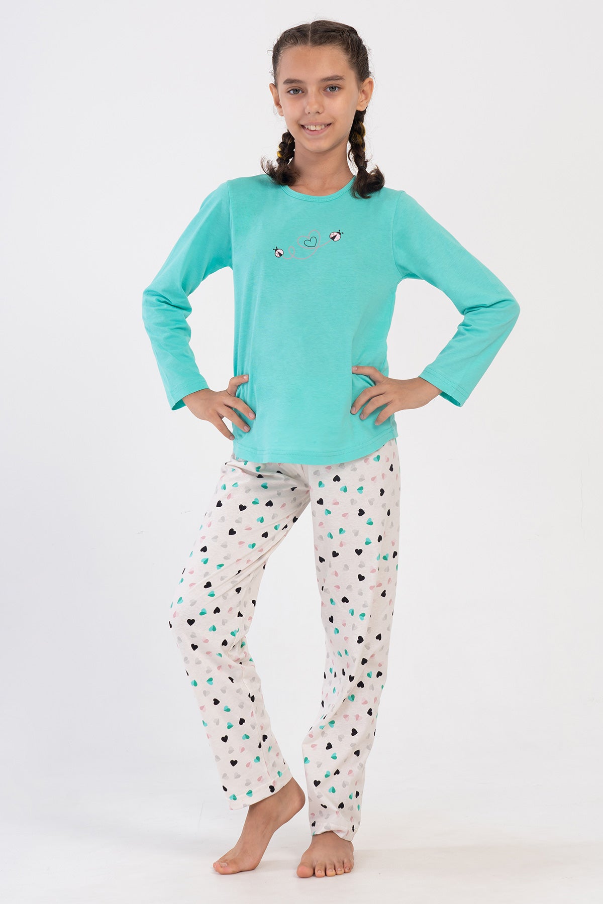 SET PIJAMALE FATA P.SUPREM GUL LA BAZA GATULUI MANECA LUNGA FUSTA OVALA (9-10/15-16) - MENTA
