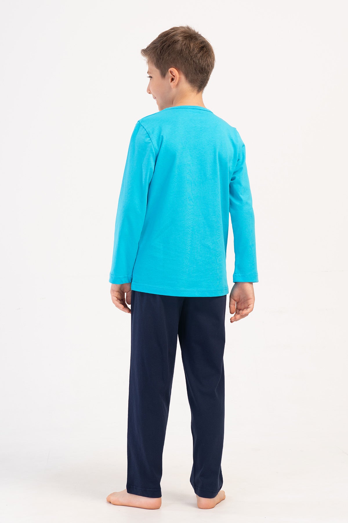 SET PIJAMA CU MÂNECĂ LUNGĂ, GULER ROTUND, CU BUZUNARE P.SUPREM BĂIEȚI (9/10-15/16) - TURCOAZ