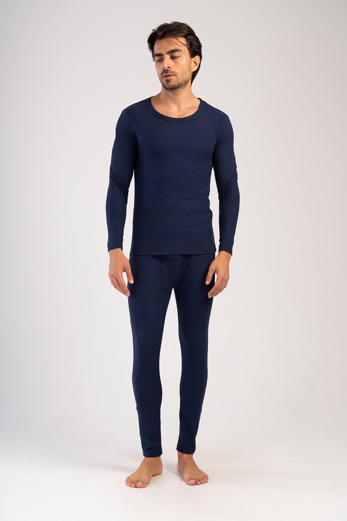 SET DE LENJERIE DE CORP CU MÂNECĂ LUNGĂ ȘI GULER BĂRCUȚĂ COMFORT BĂRBAȚI - BLEUMARIN