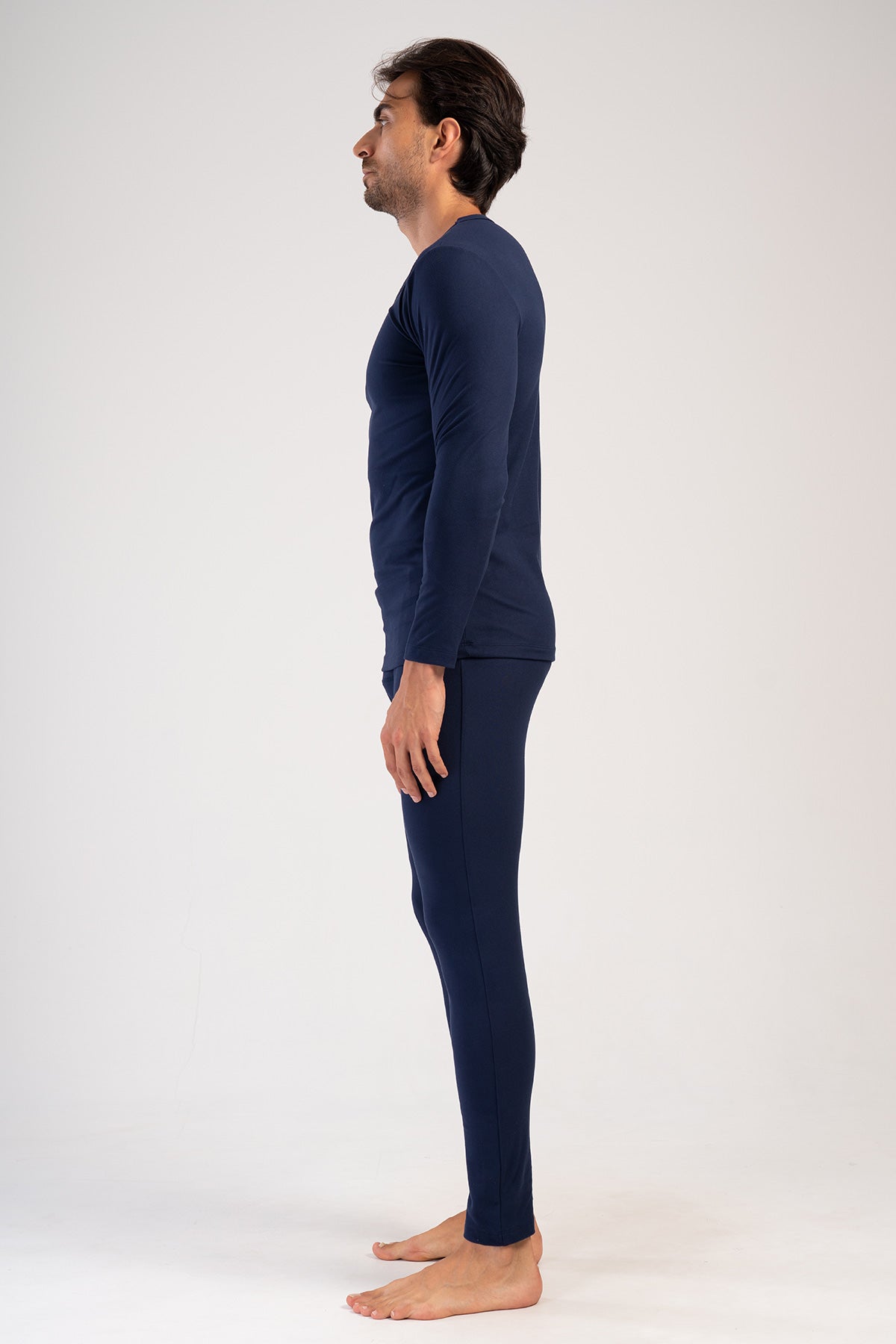 SET DE LENJERIE DE CORP CU MÂNECĂ LUNGĂ ȘI GULER BĂRCUȚĂ COMFORT BĂRBAȚI - BLEUMARIN