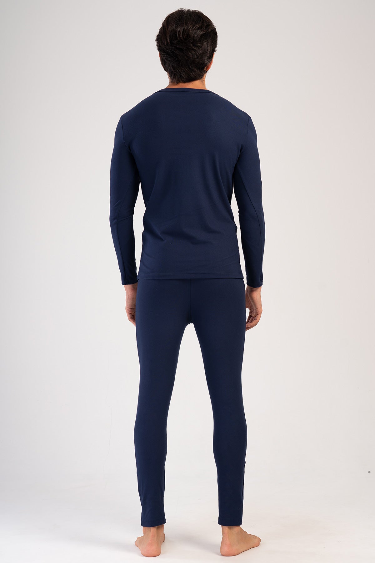 SET DE LENJERIE DE CORP CU MÂNECĂ LUNGĂ ȘI GULER BĂRCUȚĂ COMFORT BĂRBAȚI - BLEUMARIN