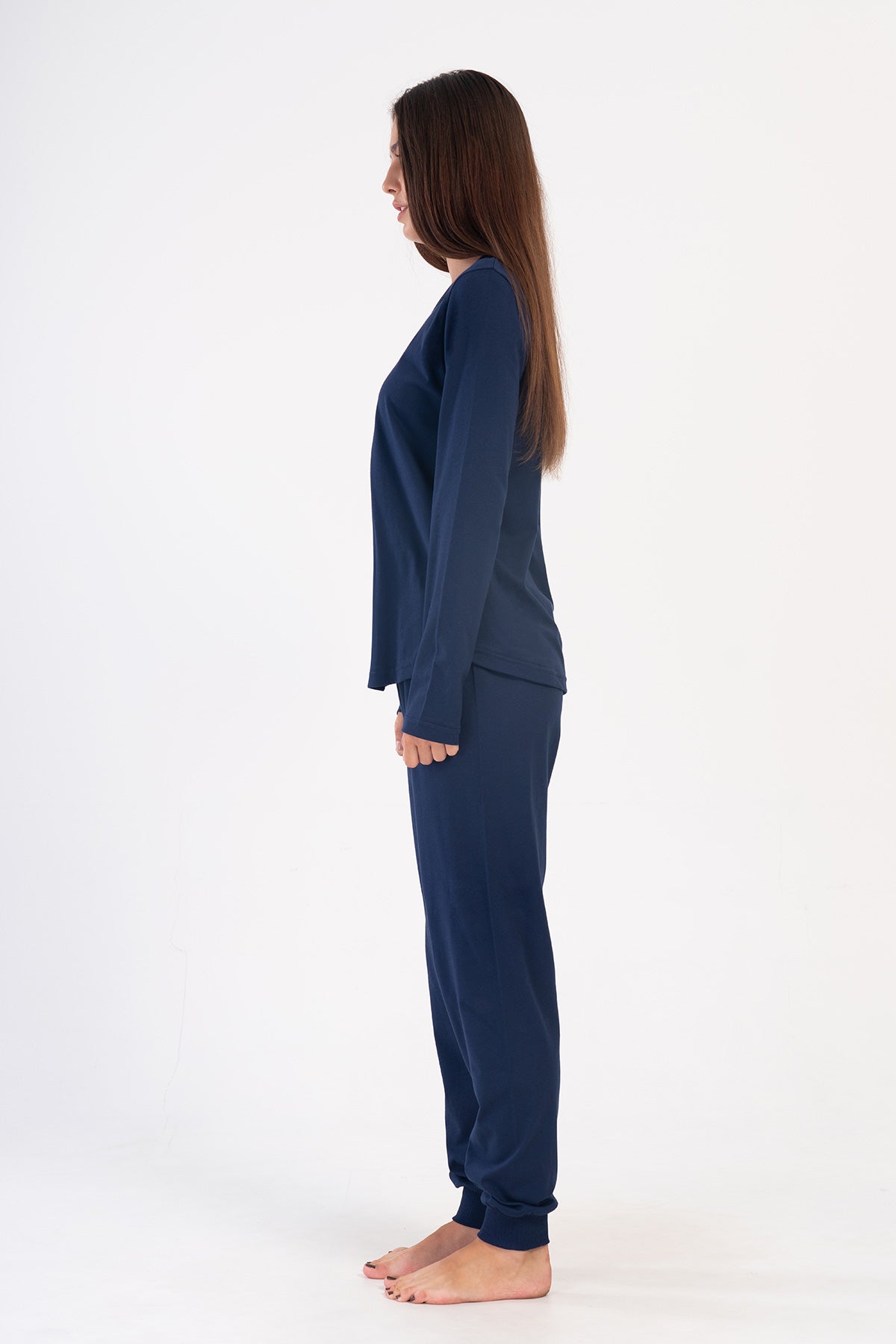 SET PIJAMALE FEMEI P.SUPREM XXL, Guler Rotund, Mânecă Lungă, Tiv Oval, Cu Manșete - BLEUMARIN