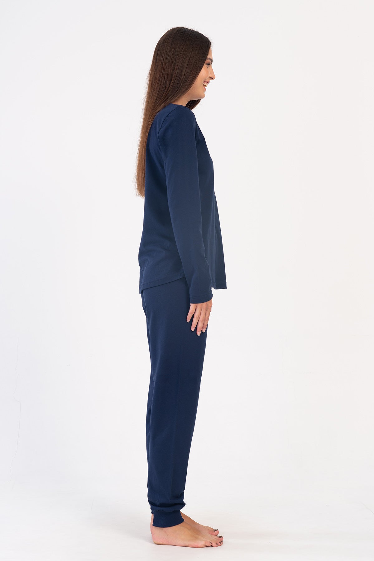SET PIJAMALE FEMEI P.SUPREM XXL, Guler Rotund, Mânecă Lungă, Tiv Oval, Cu Manșete - BLEUMARIN