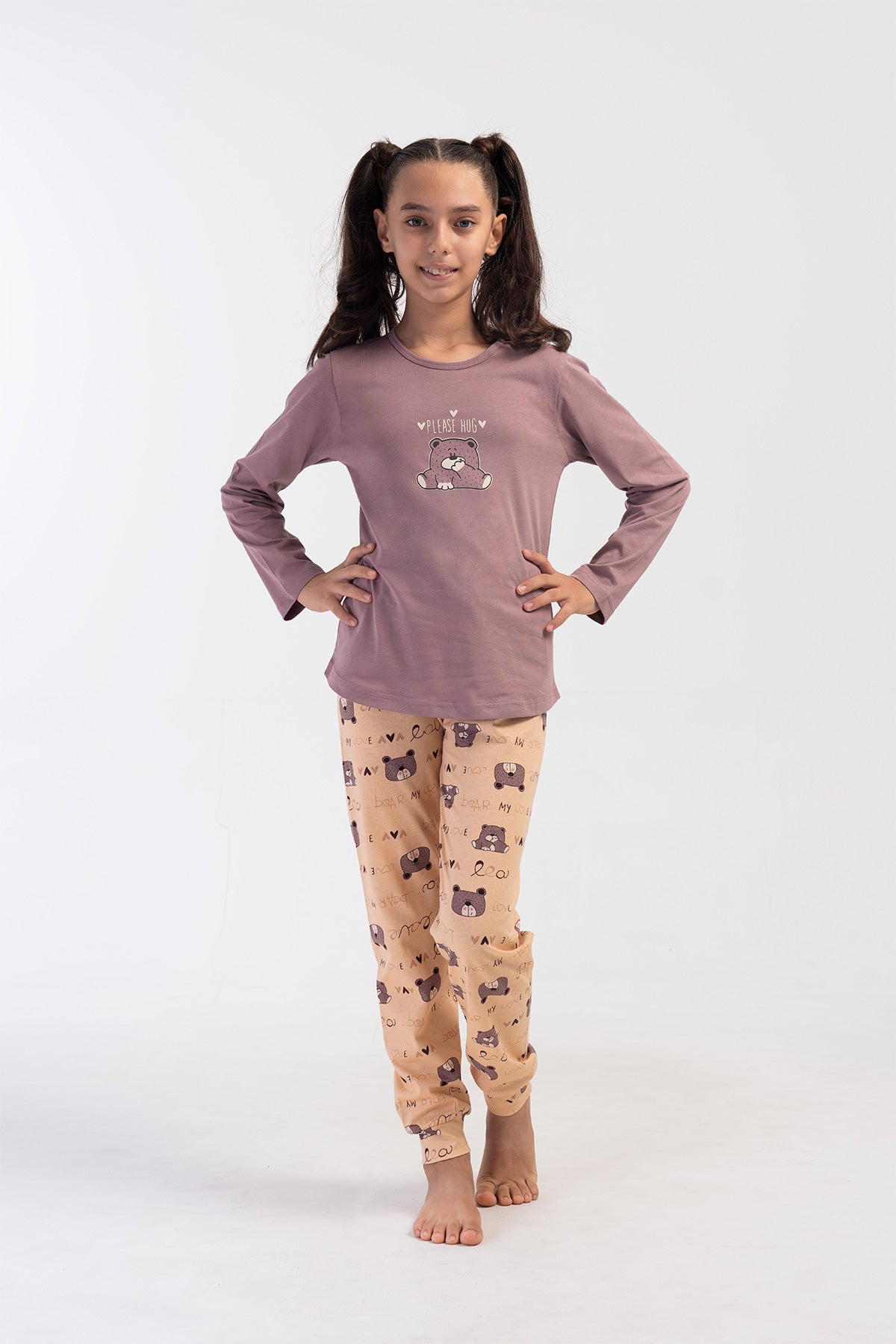 SET PIJAMALE PENTRU FETE GULER ROTUND MÂNECĂ LUNGĂ TIV OVAL CU MANȘETE (9-10/15-16) - CAFENIU