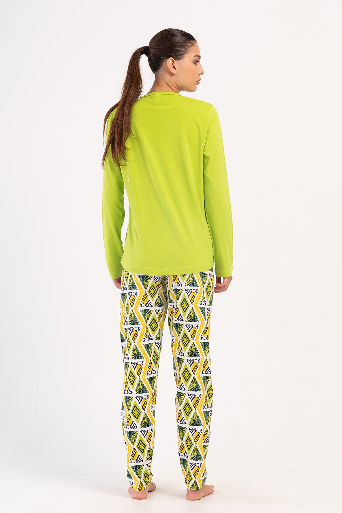 Pijama damă P.SUPREM XXL, cu guler rotund, mânecă lungă, pantaloni ovali - VERDE