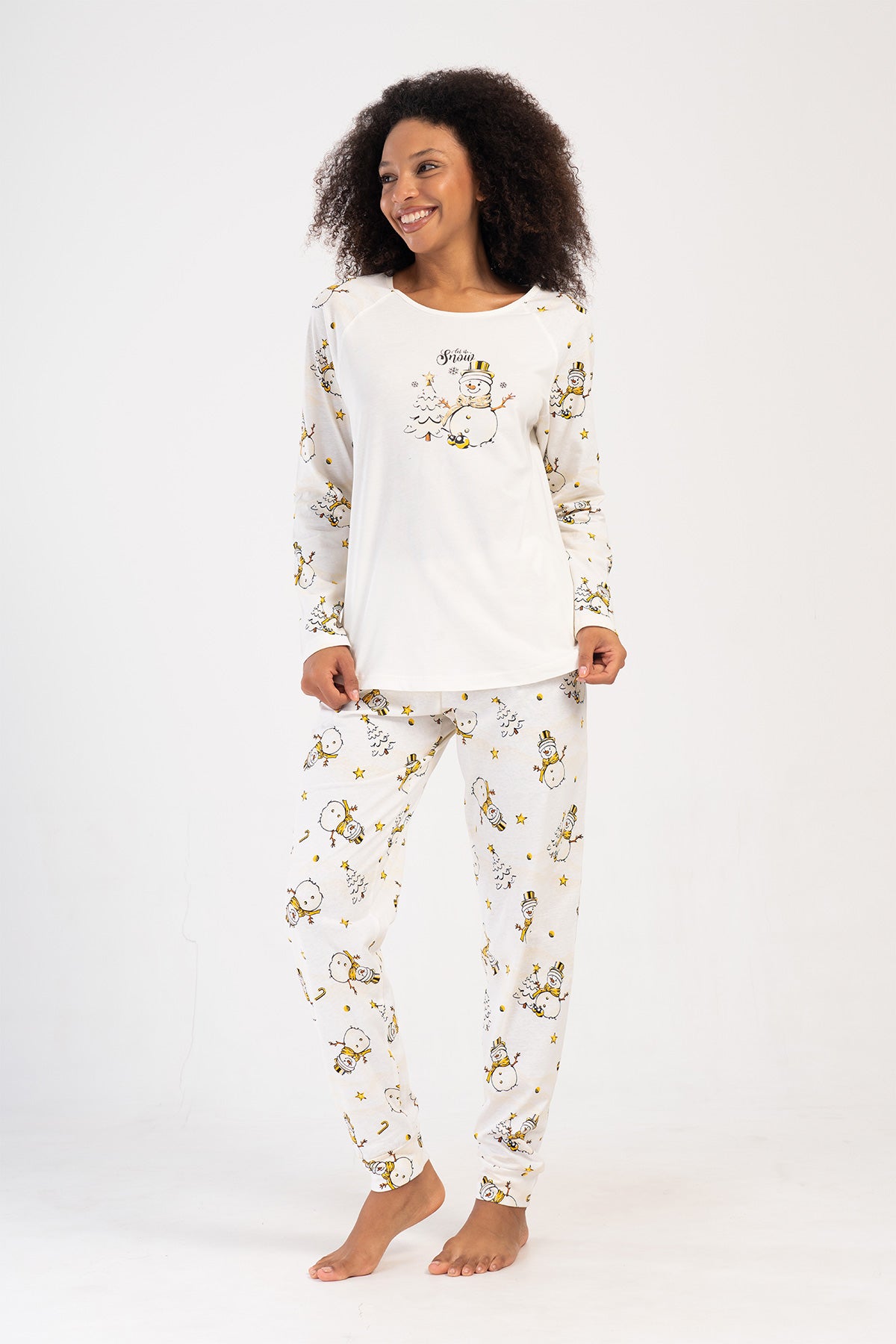 Pijama damă P.SUPREM XXL guler rotund mânecă lungă raglan tiv oval manșete – Crem
