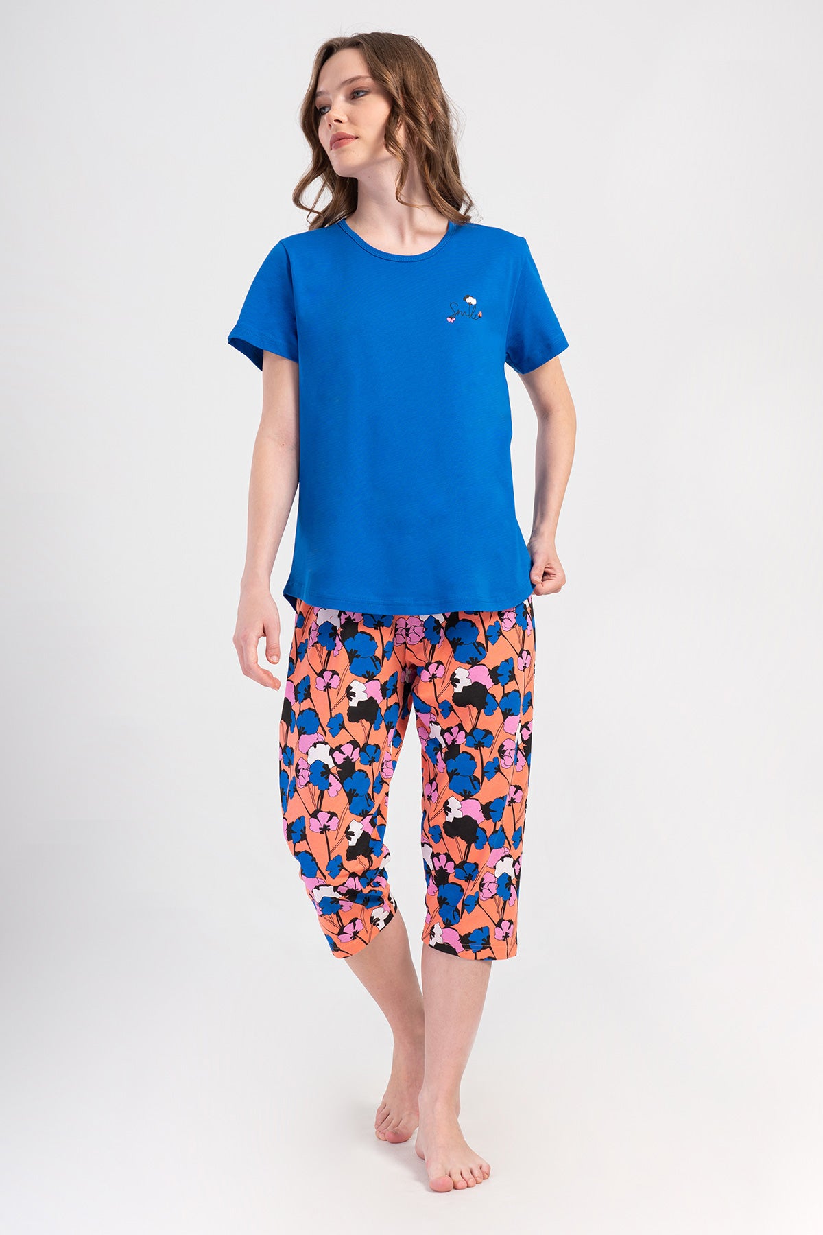COSTUM DAMA P.SUPREM XXL Guler ROTUND Mânecă SCURTĂ Tiv OVAL Pantaloni CAPRI - BLEUMARIN