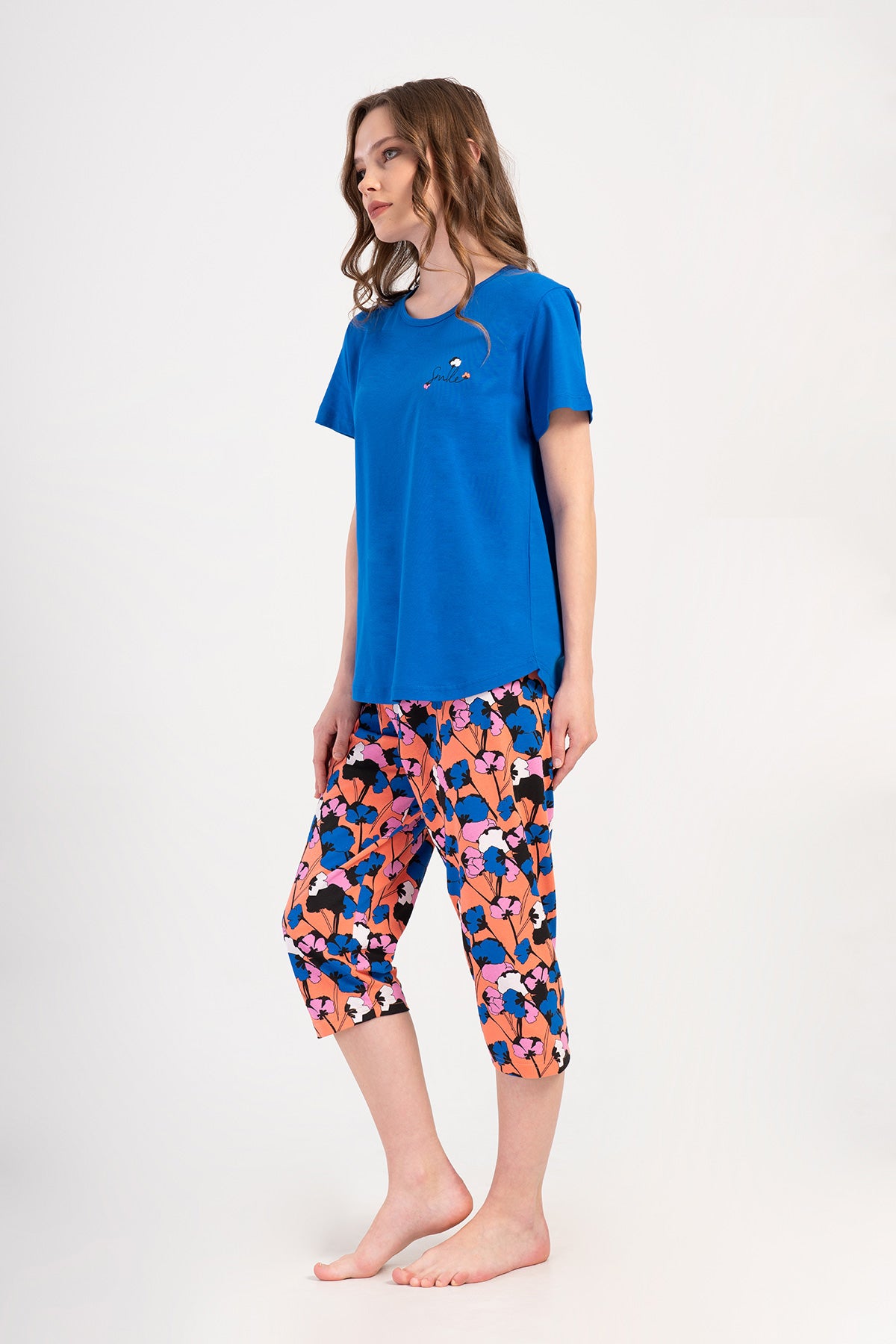 COSTUM DAMA P.SUPREM XXL Guler ROTUND Mânecă SCURTĂ Tiv OVAL Pantaloni CAPRI - BLEUMARIN