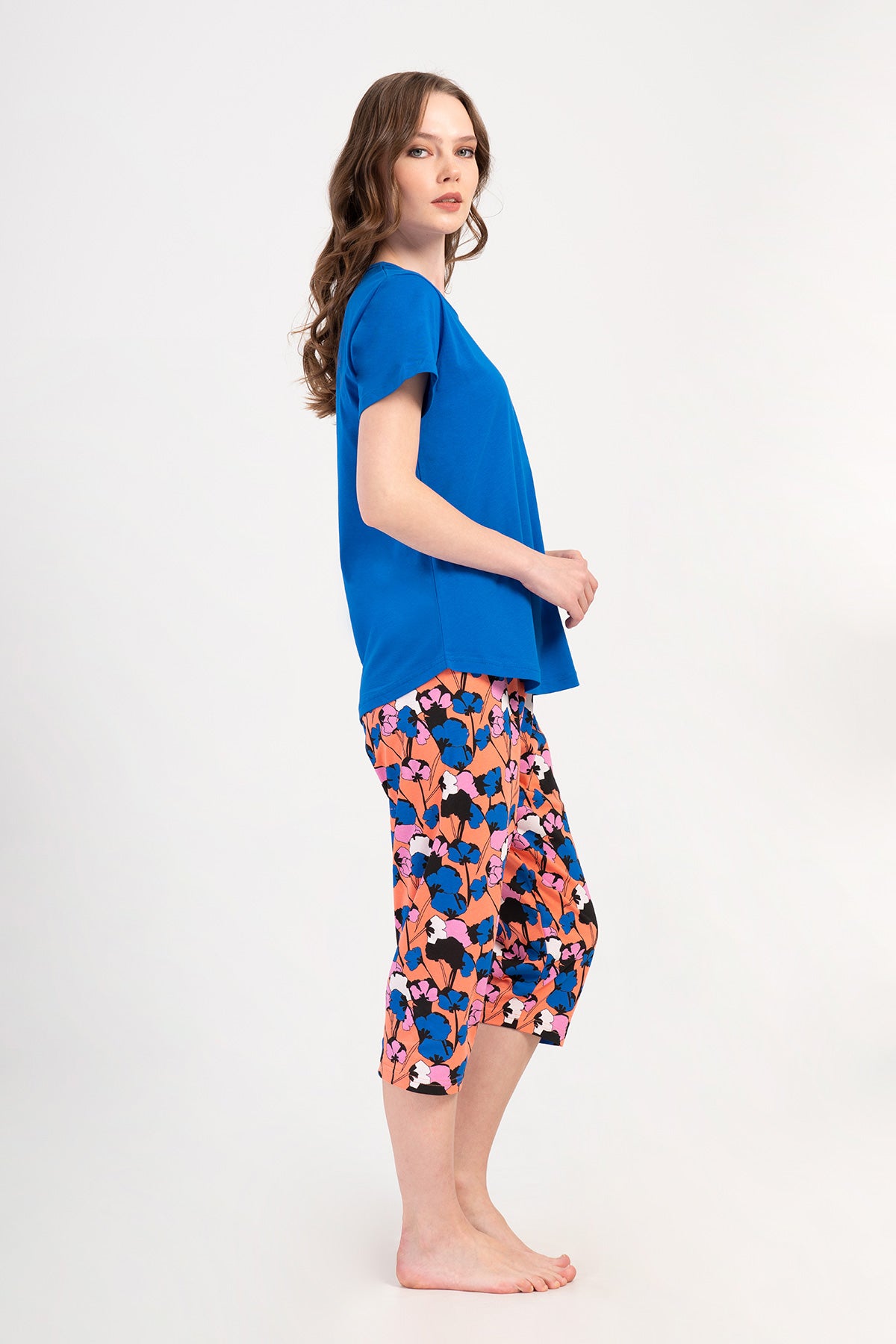 COSTUM DAMA P.SUPREM XXL Guler ROTUND Mânecă SCURTĂ Tiv OVAL Pantaloni CAPRI - BLEUMARIN