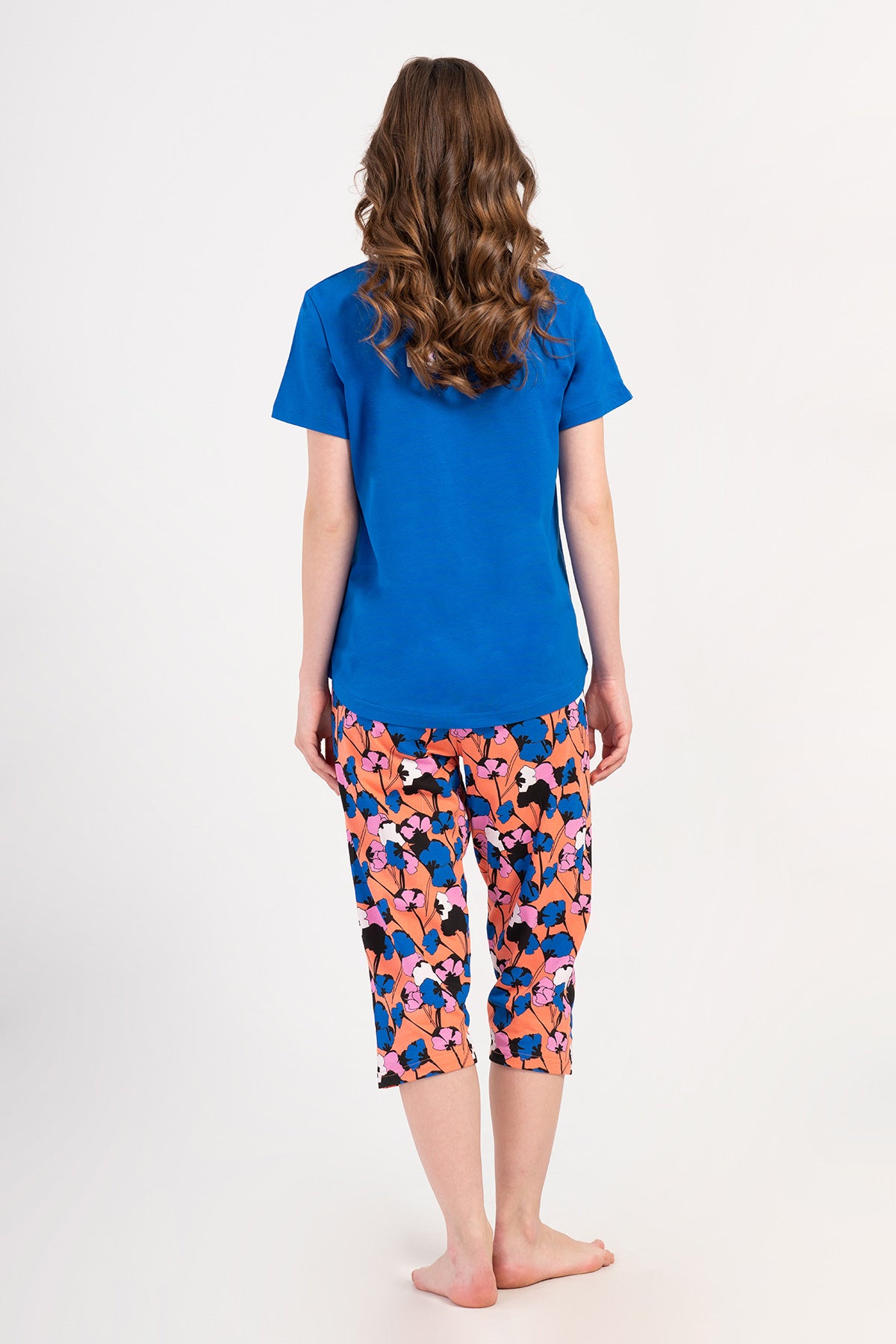 COSTUM DAMA P.SUPREM XXL Guler ROTUND Mânecă SCURTĂ Tiv OVAL Pantaloni CAPRI - BLEUMARIN