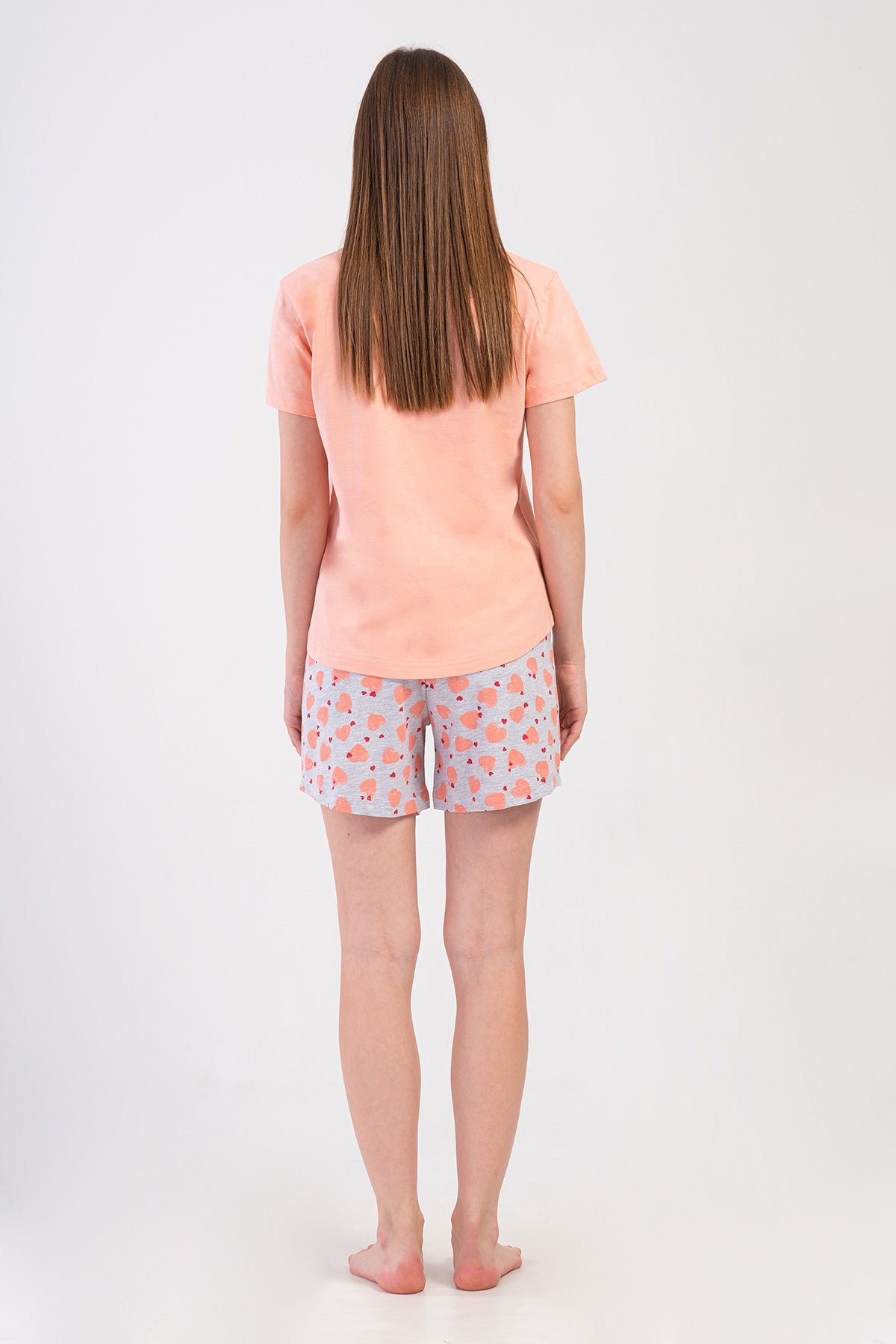 COSTUM DE DAME CU GÂT ROTUND ȘI MÂNECĂ SCURTĂ, FUSTĂ OVALĂ ȘI PANTALONI SCURȚI - BABY PINK