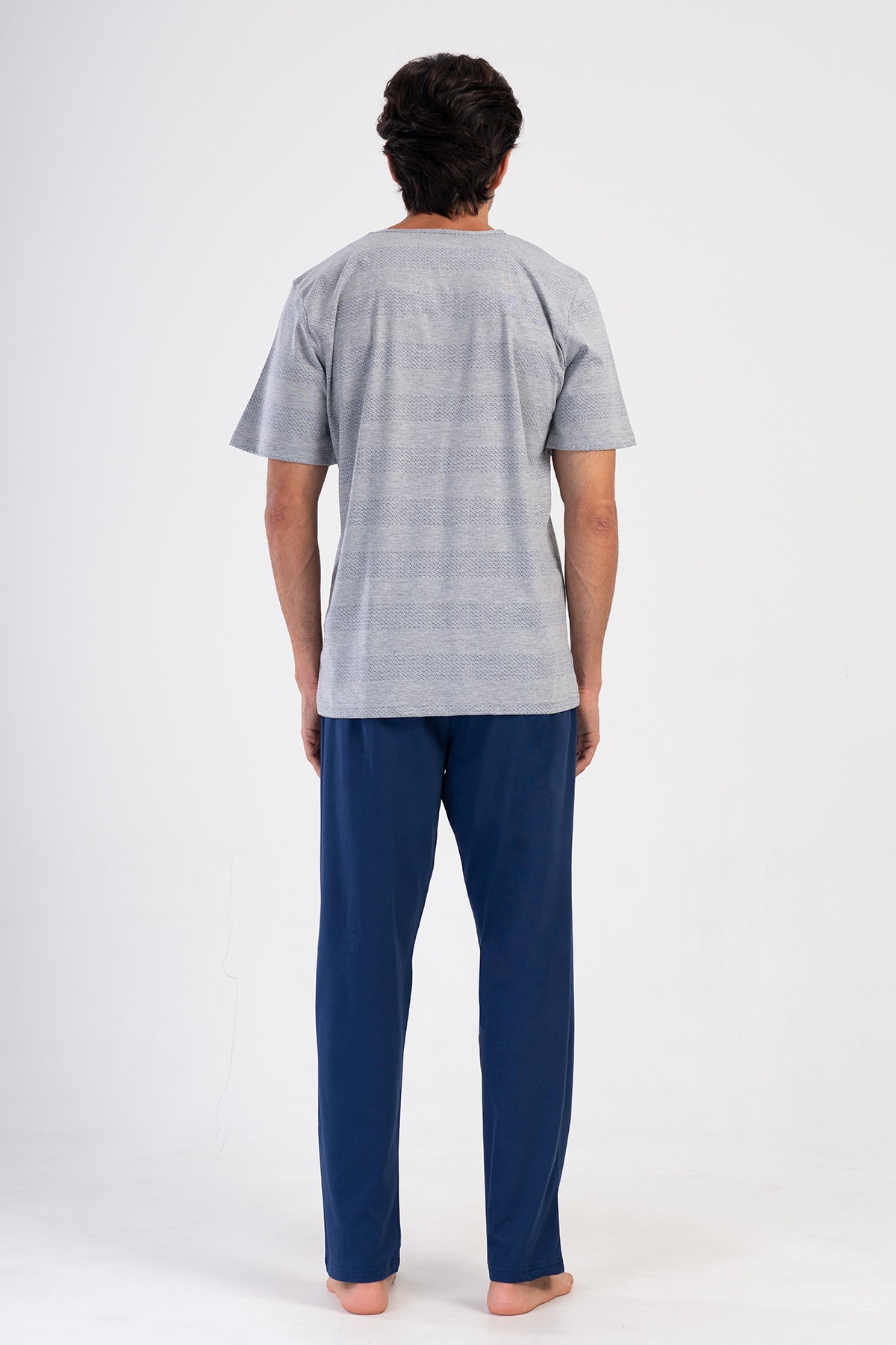 Pijama bărbătească, gât rotund, mânecă scurtă, cu buzunare, P.SUPREM XXL - GRI MELANJ