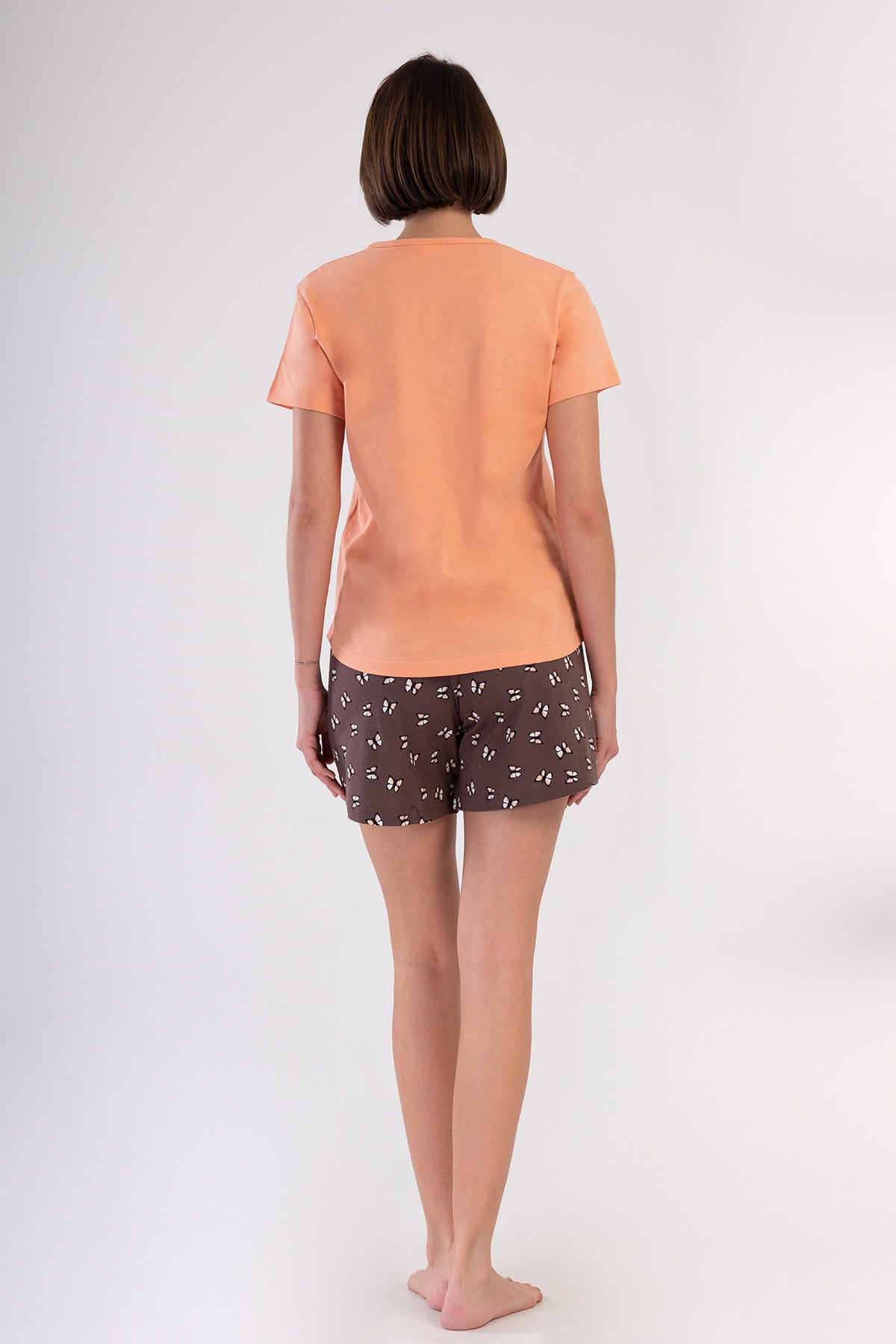 SET PIJAMALE SCURTE DE DAMĂ P.SUPREM CU GULER ROTUND, MÂNECĂ SCURTĂ ȘI ȘORȚ CU TERMINAȚIE OVALĂ - BABY PINK