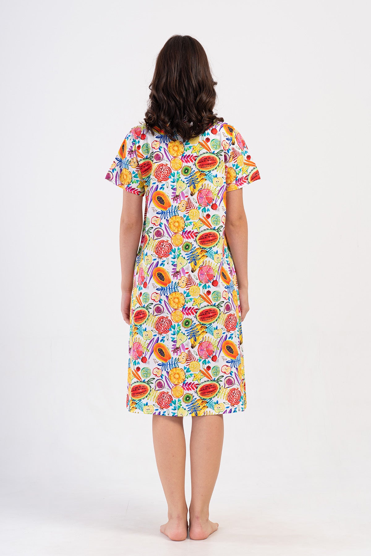 ROCHIE DE CASĂ DE DAMĂ P.SUPREM, CU MÂNECĂ SCURTĂ, FERMOAR ȘI BUZUNARE - GALBEN