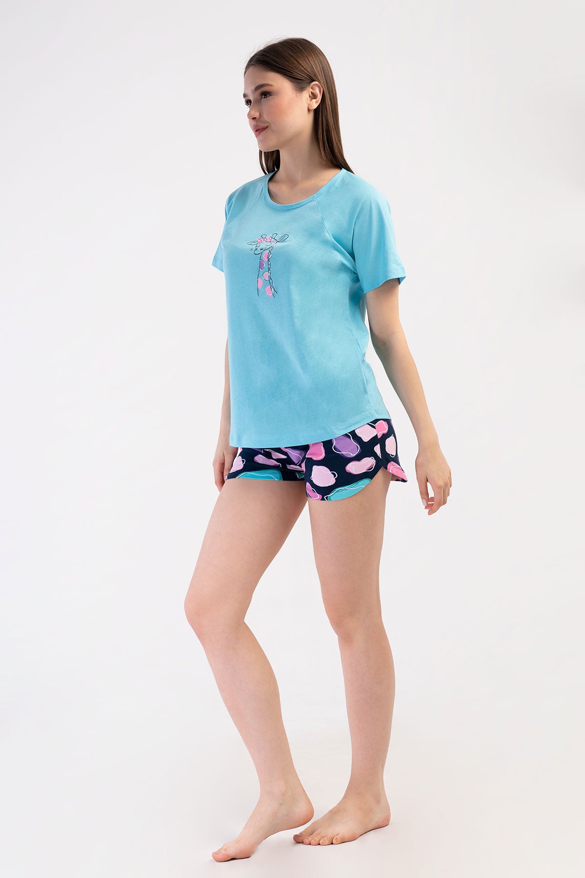 Femei LYC SUPREM DECOLTEU ROTUND MÂNECĂ SCURTĂ RAGLAN SET SHORTS CU TIV OVAL - TURCOAZ