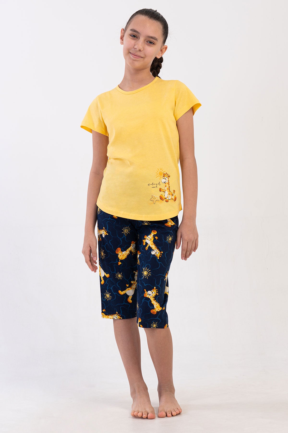 SET CAPRI DE FATA, GULER ROTUND, MANECA SCURTA, CU JUPE OVALE P.SUPREM (7-8/13-14) - GALBEN