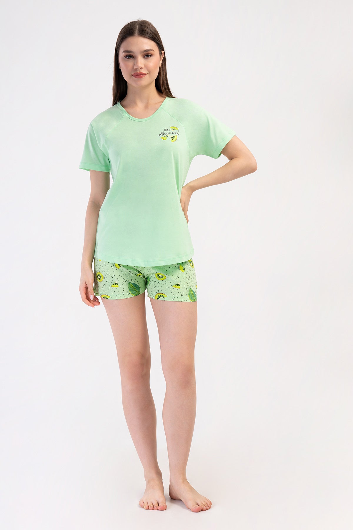 KADIN LYC SUPREM O YAKA REGLAN KISA KOL ETEGI OVAL SORT TAKIM - CELADONGREEN