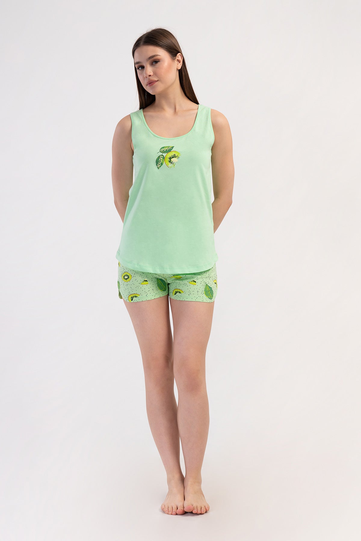 SET OVAL DE PANTALONI SCURȚI CU BRETELE LARGI, FEMEI LYC SUPREM - VERDE CELADON