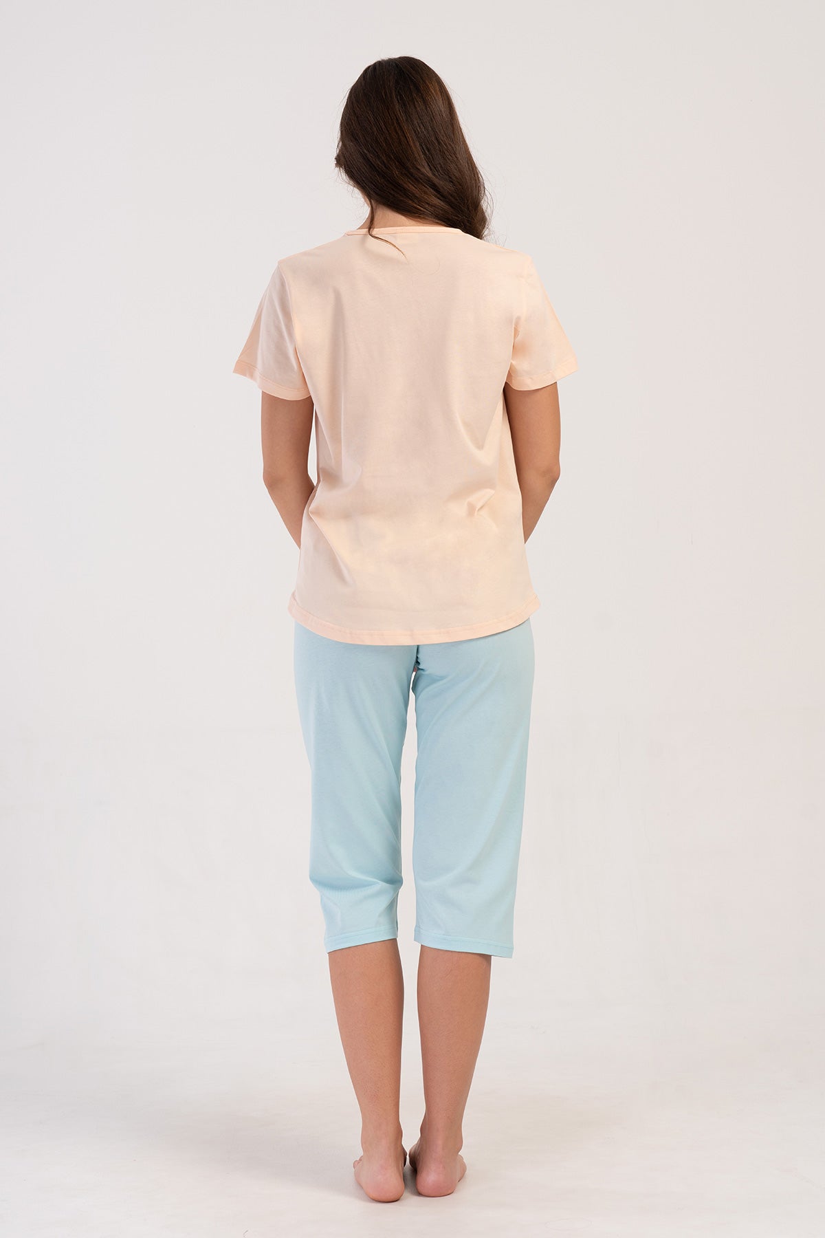 FEMEIE P.SUPREM Guler rotund Mânecă scurtă Fustă ovală Set capri - BABY PINK