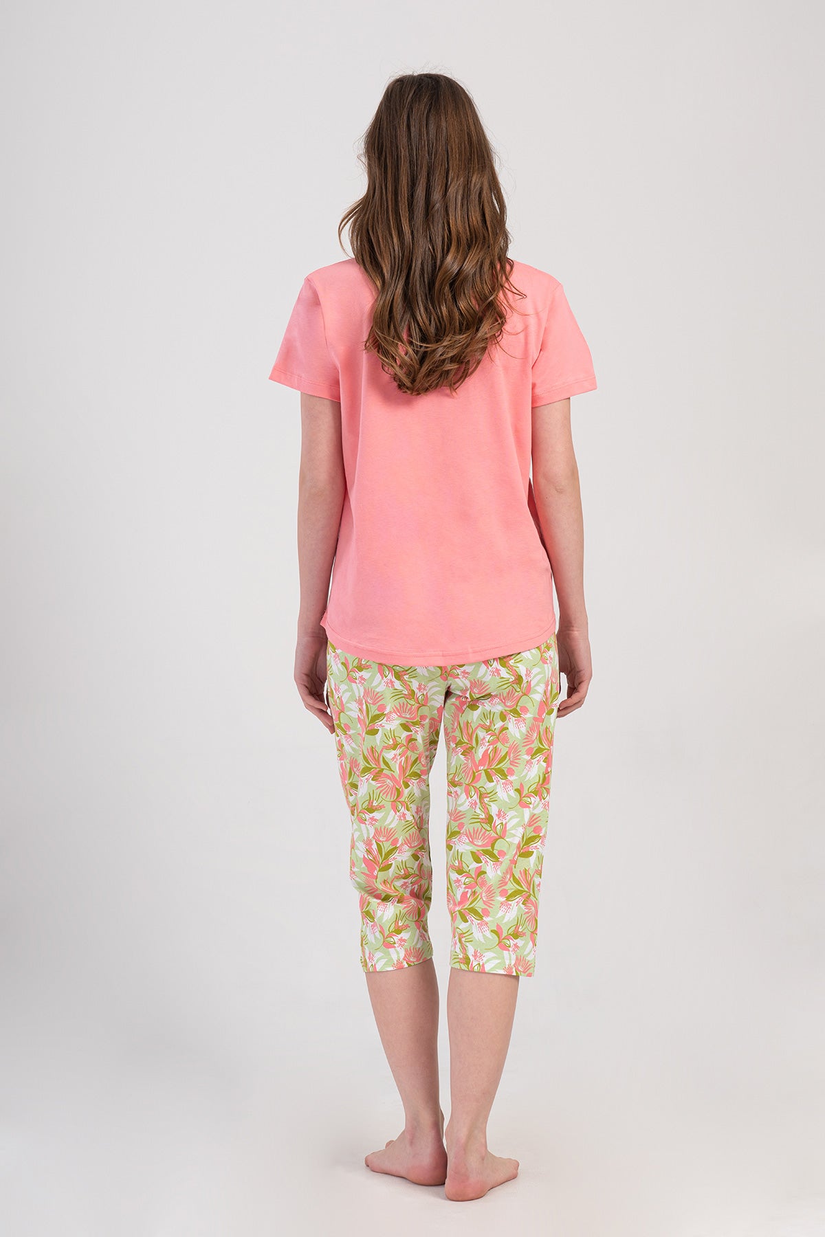 SET DAMĂ CAPRI COTTONPINK CU GÂT ROTUND, MÂNECĂ SCURTĂ ȘI BORDURĂ OVALĂ - BUMBAC ROZ
