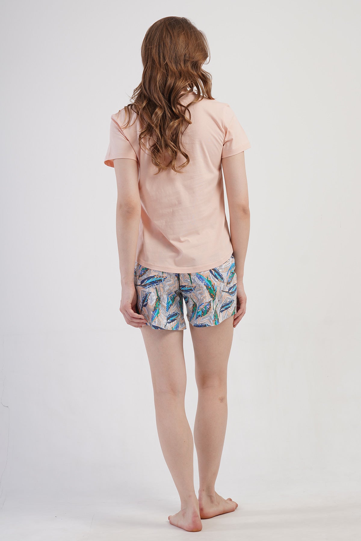 FEMEIE P.SUPREM DECOLTEU ROTUND MÂNECĂ SCURTĂ FUSTĂ OVALĂ COSTUM DE PANTALONI SCURȚI - BABY PINK