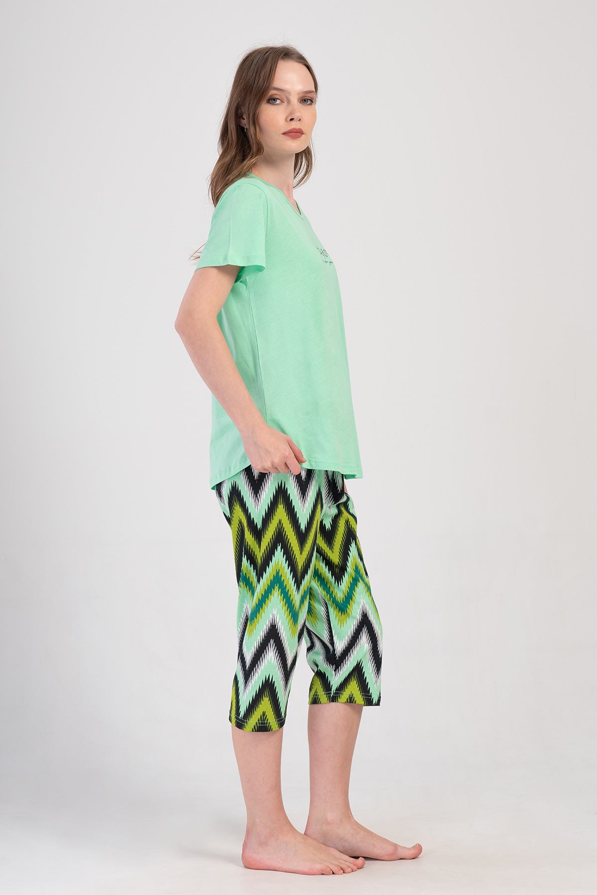 WOMEN'S P.SUPREM XXL O-NECK SHORT SLEEVE SKIRT OVAL CAPRI SUIT - MINT
