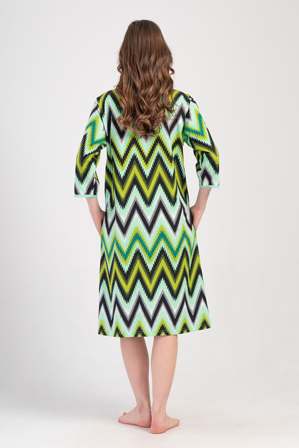 ROCHIE DE CASĂ DE DAMĂ P.SUPREM BATTAL XXL, CU MÂNECĂ 3/4, CU FERMOAR ȘI BUZUNARE - MENTĂ