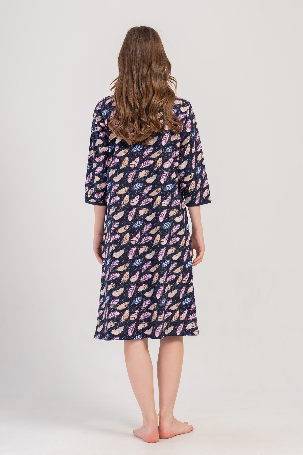 ROCHIE DE CASĂ DAMĂ P.SUPREM BATTAL XXL 3/4 MÂNECĂ CU FERMOAR CU BUZUNAR – BLEUMARIN