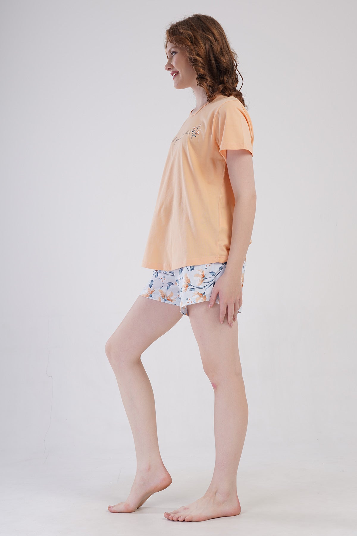 COSTUM DE DAMA P.SUPREM XXL, GULER ROTUND, MANECA SCURTA, FUSTA OVALA, PANTALONI SCURTI - ROZ SOFT