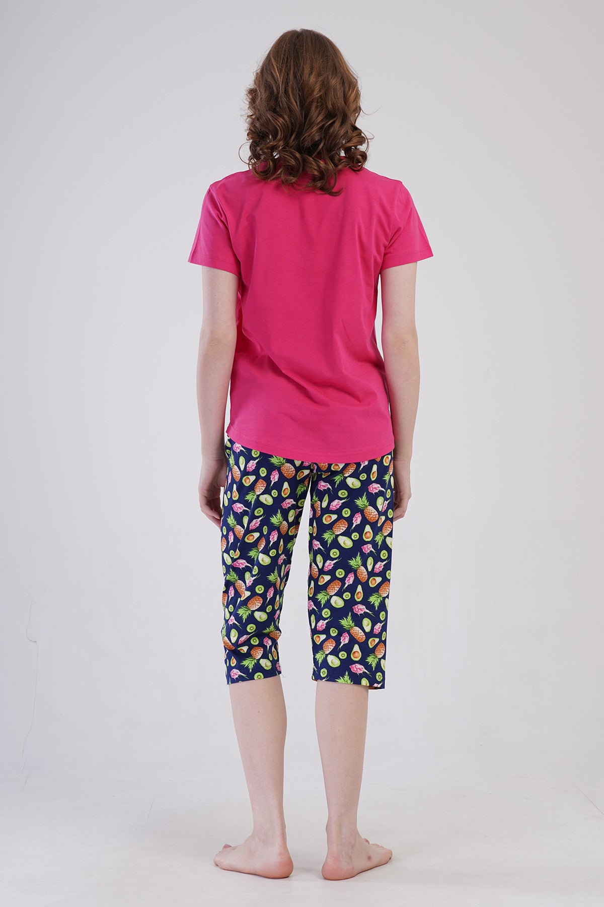 FEMEI P.SUPREM Guler rotund Mânecă scurtă Fustă ovală Set capri - FUCHSIA