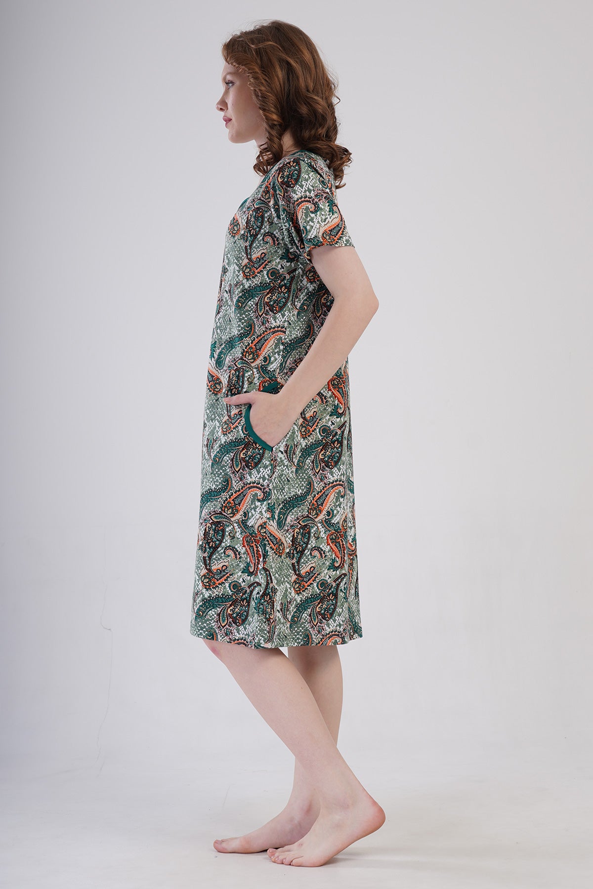 ROCHIE DE CASĂ DE DAMĂ P.SUPREM, CU MÂNECĂ SCURTĂ, CU FERMOAR ȘI BUZUNARE - KAKI