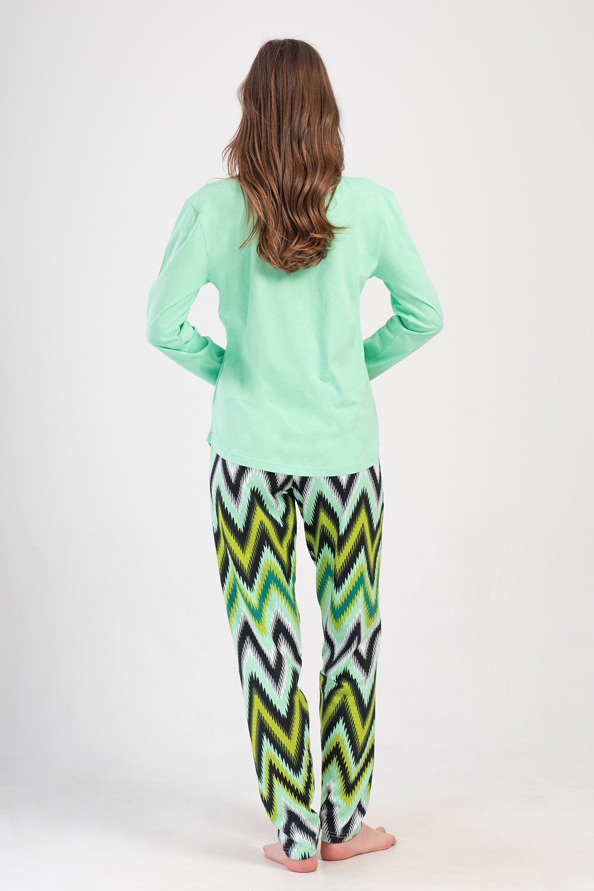 WOMEN'S P.SUPREM O-NECK LONG SLEEVE SKIRT OVAL PAJAMA SET - MINT