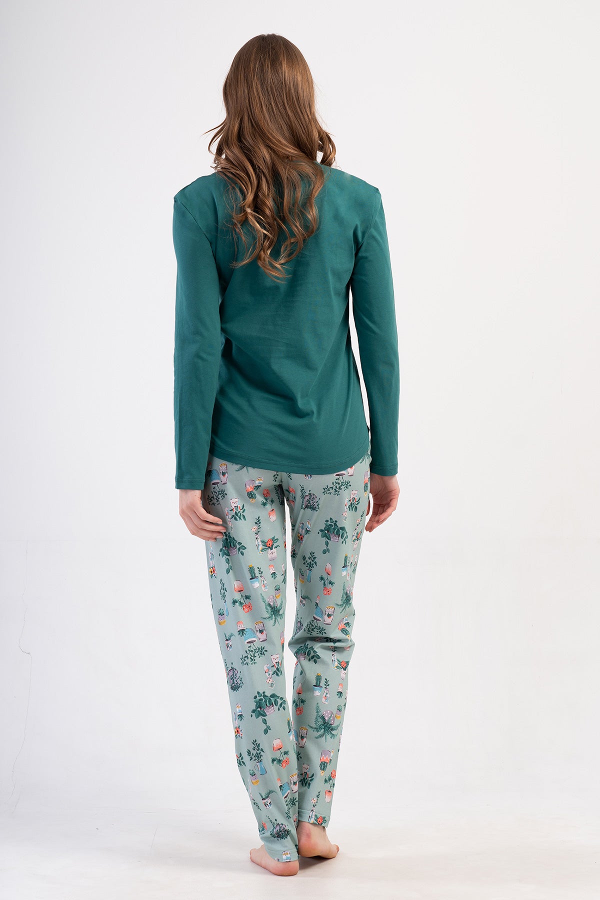 SET PIJAMA DE DAMĂ, DECOLTEU ROTUND, MÂNECĂ LUNGĂ, TIV OVAL - VERDE