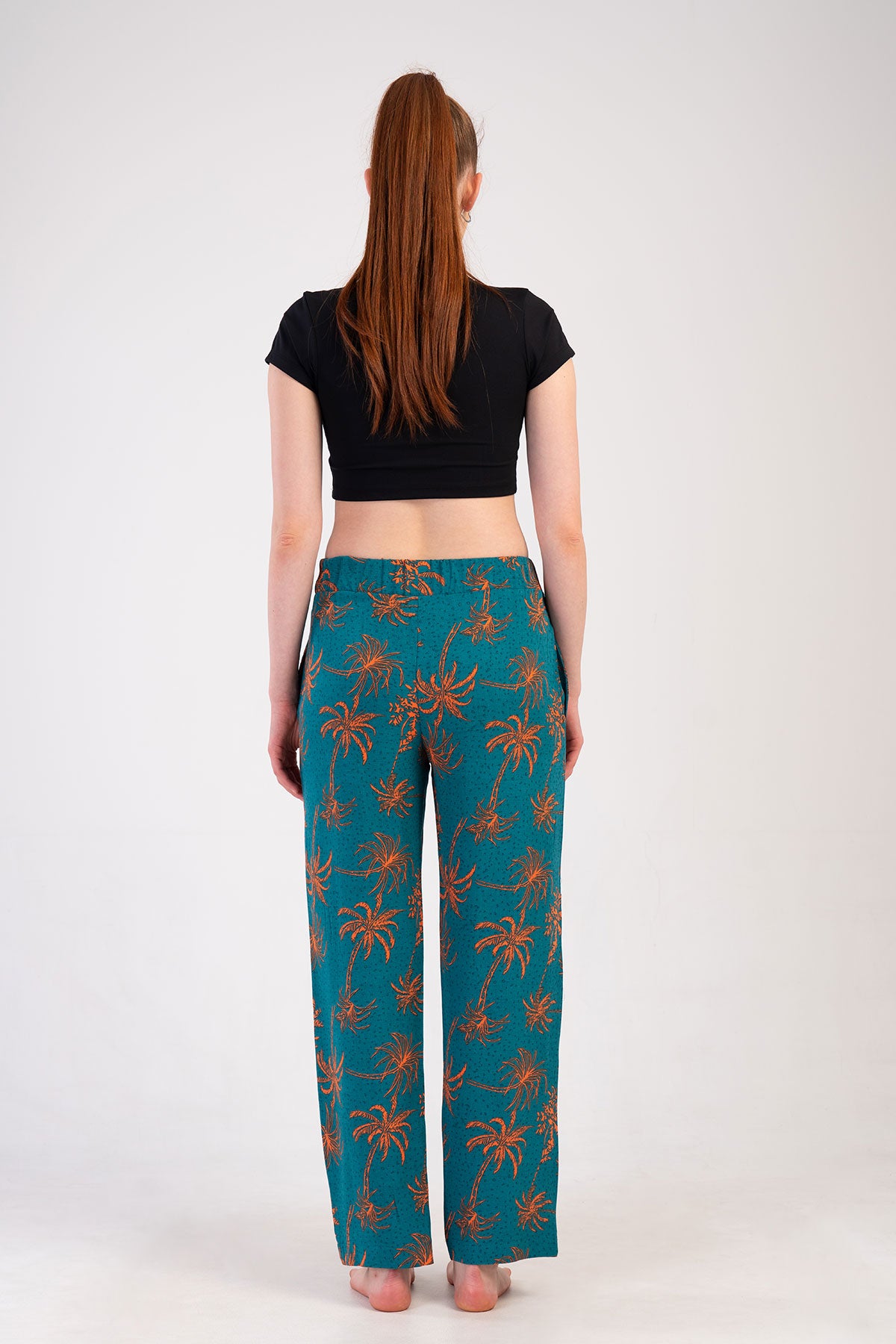 PANTALONI DE PIJAMA DE DAMĂ, DE VÂSCORAZĂ, CU BUZUNARE - PETROL