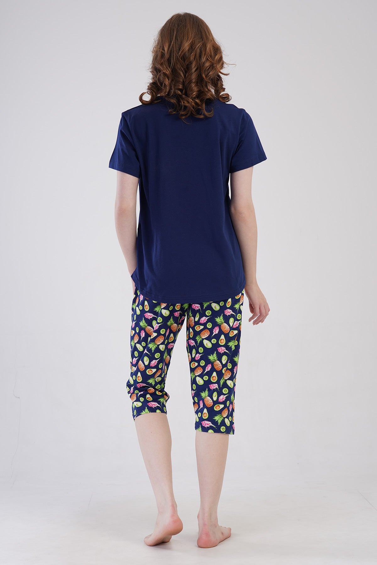 COSTUM DAMĂ P.SUPREM XXL Guler ROTUND Mânecă SCURTĂ Tiv oval Pantaloni CAPRI - BLEUMARIN ÎNCHIS