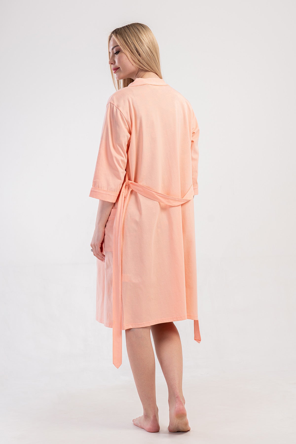 SET CĂMAȘĂ DE NOAPTE CU MÂNECĂ 3/4 ȘI TUNICA DE GRAVIDĂ CU MÂNECĂ SCURTĂ CU PAT PLIN ÎN FAȚĂ FEMEI P.SUPREM - BABY PINK