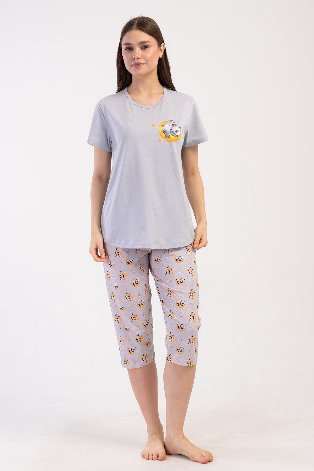 Femei P.SUPREM XXL Guler Rotund Mânecă Scurtă Tunică cu Fustă Ovală și Pantaloni Capri - DESIGN