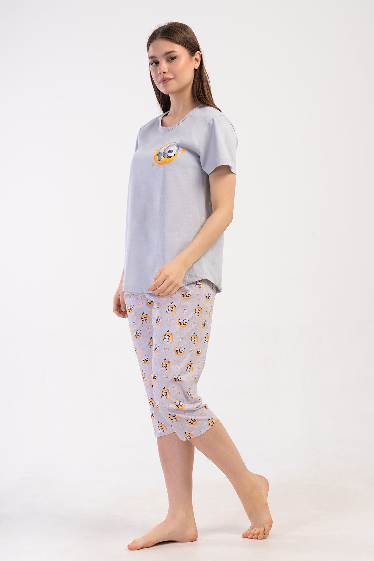 Femei P.SUPREM XXL Guler Rotund Mânecă Scurtă Tunică cu Fustă Ovală și Pantaloni Capri - DESIGN