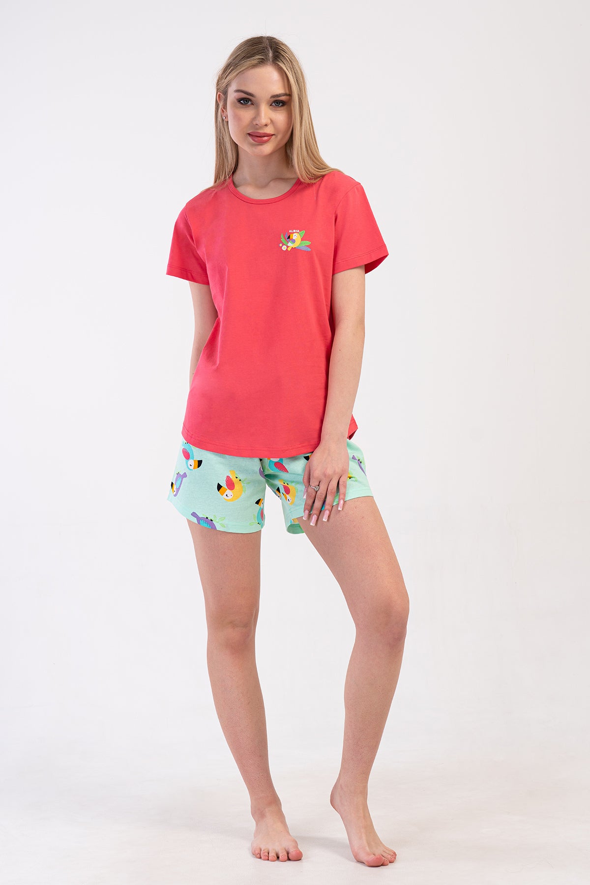 FEMEIE P.SUPREM DECOLTEU ROTUND MÂNECĂ SCURTĂ JUPE OVALĂ COSTUM PANTALONI SCURȚI - FUCHSIA