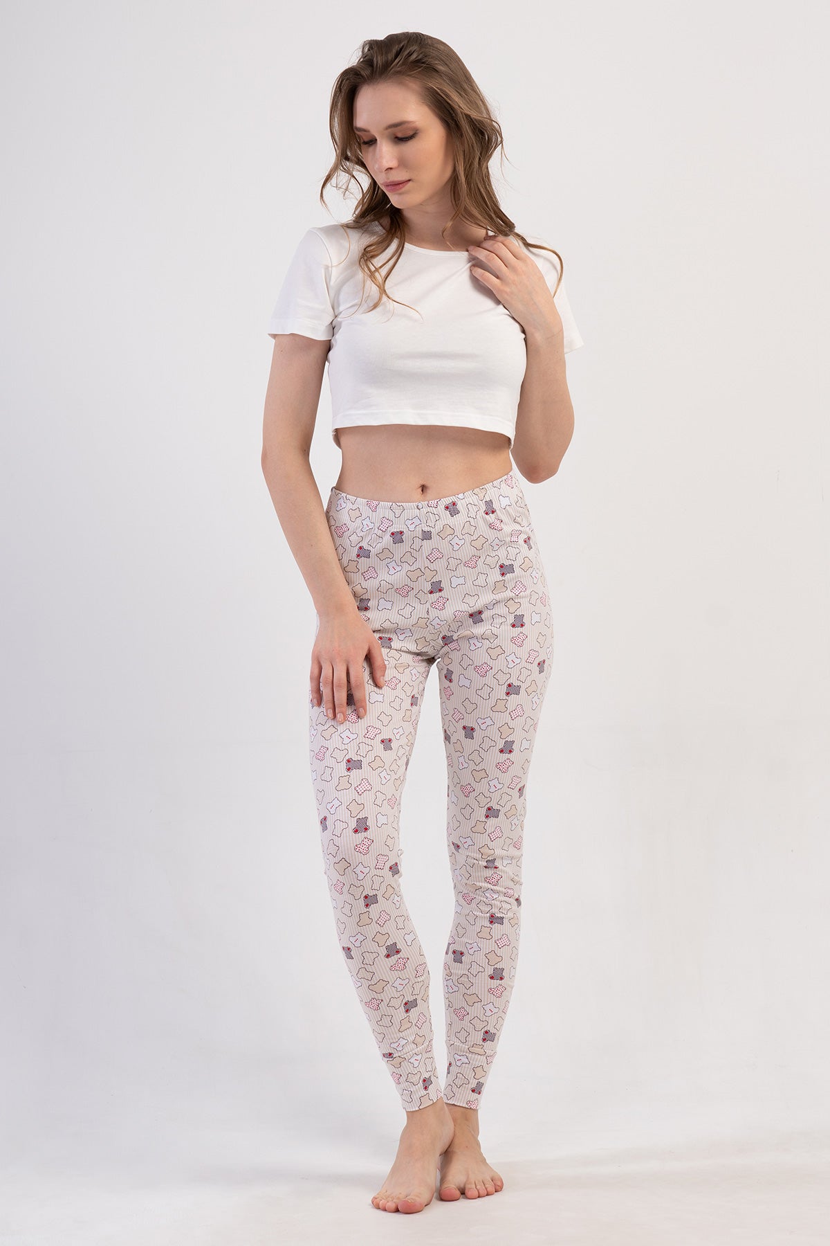 COLANȚ PANTALON PIJAMA DAMA LYC SUPREM, CU MANȘETĂ SIMPLĂ - BEJ