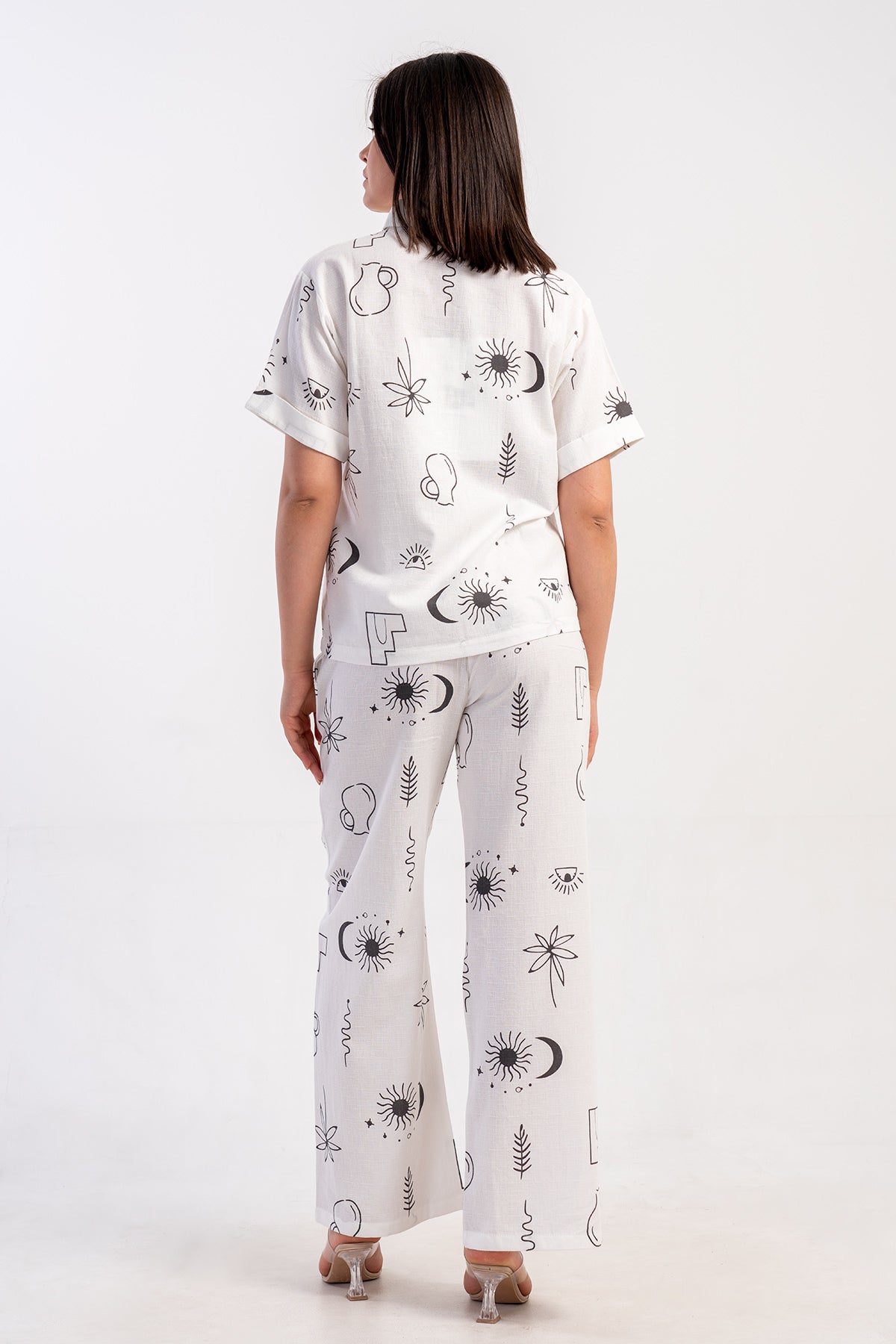 SET CAMASĂ CU MÂNECĂ SCURTĂ CU BUZUNAR ȘI PANTALONI DAMA CYPRUS DOUBLE FOLD - ALB