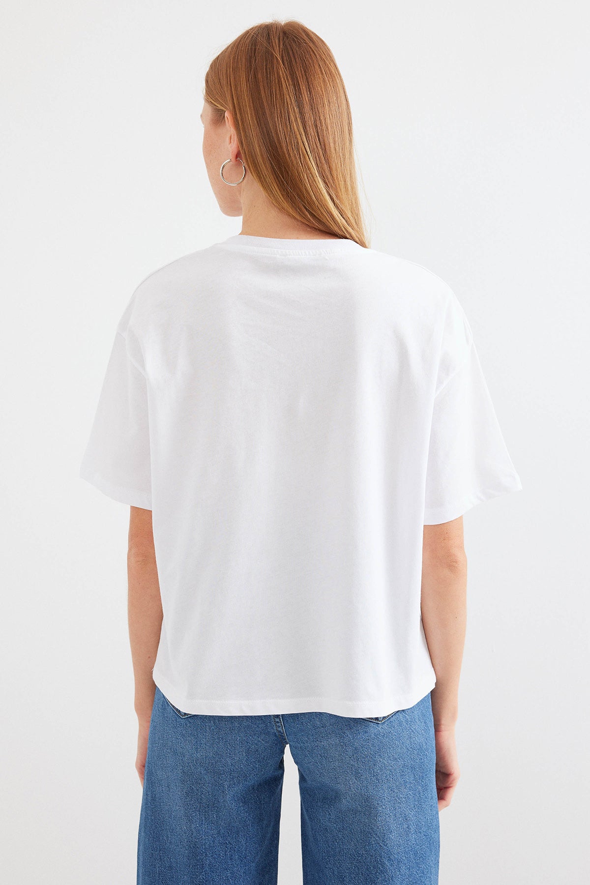 4318 Baskılı Basic Tişört - Beyaz
