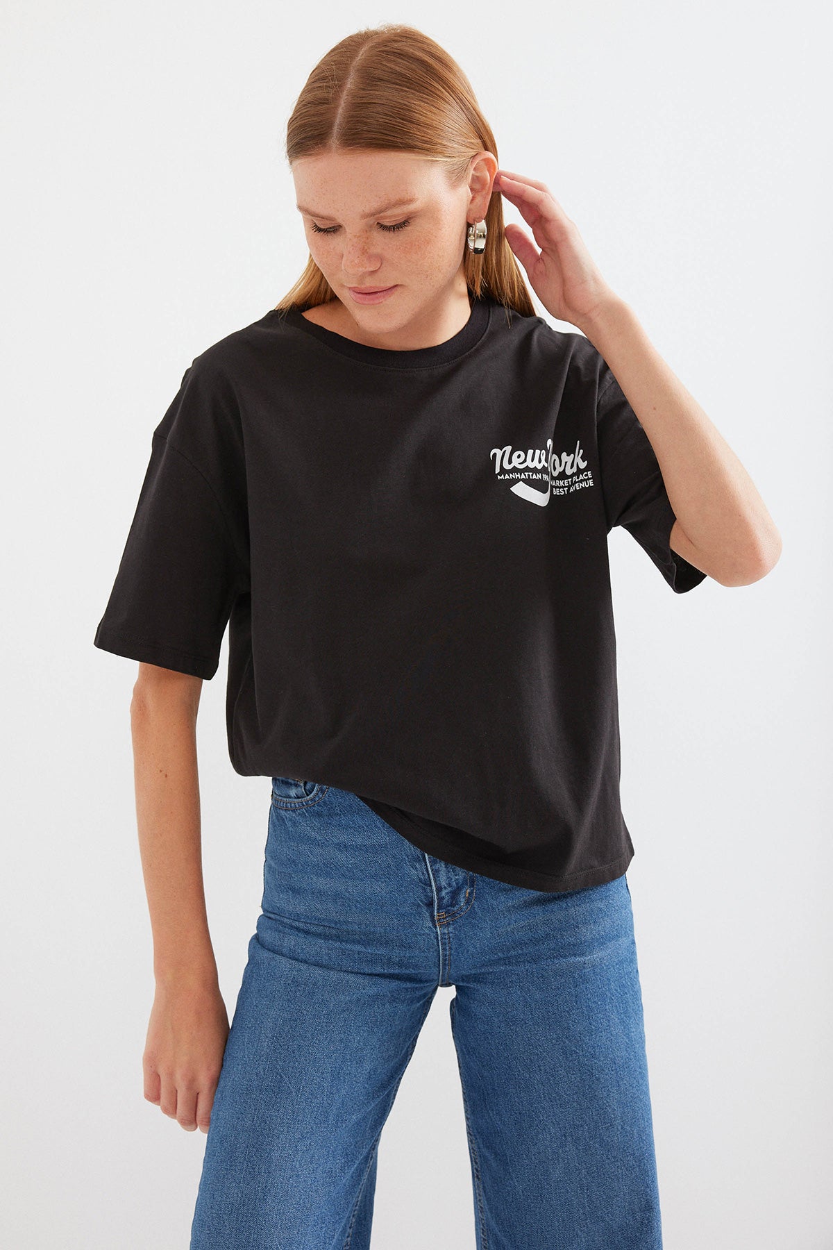 4318 Tricou Basic Tipărit - Negru