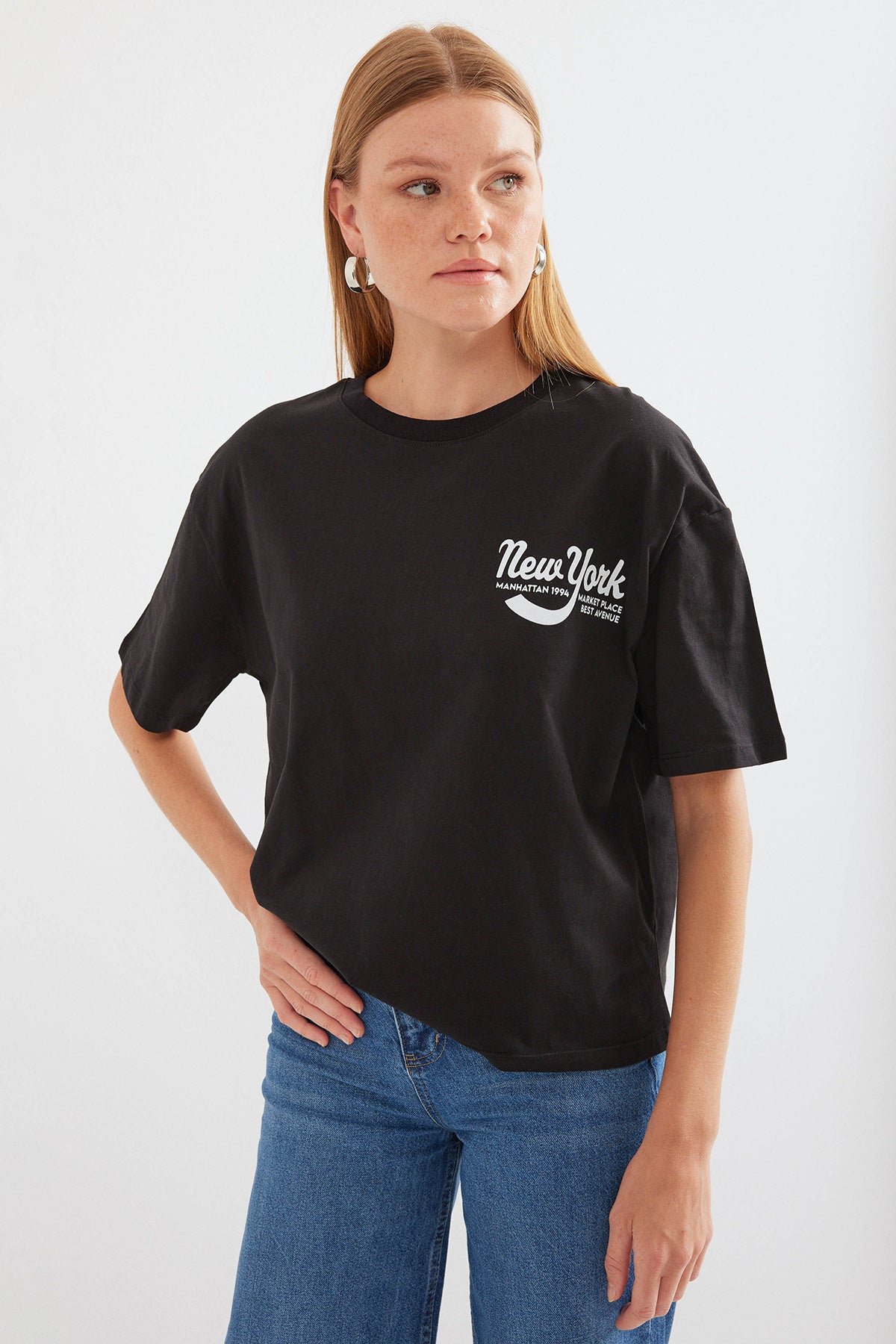 4318 Tricou Basic Tipărit - Negru
