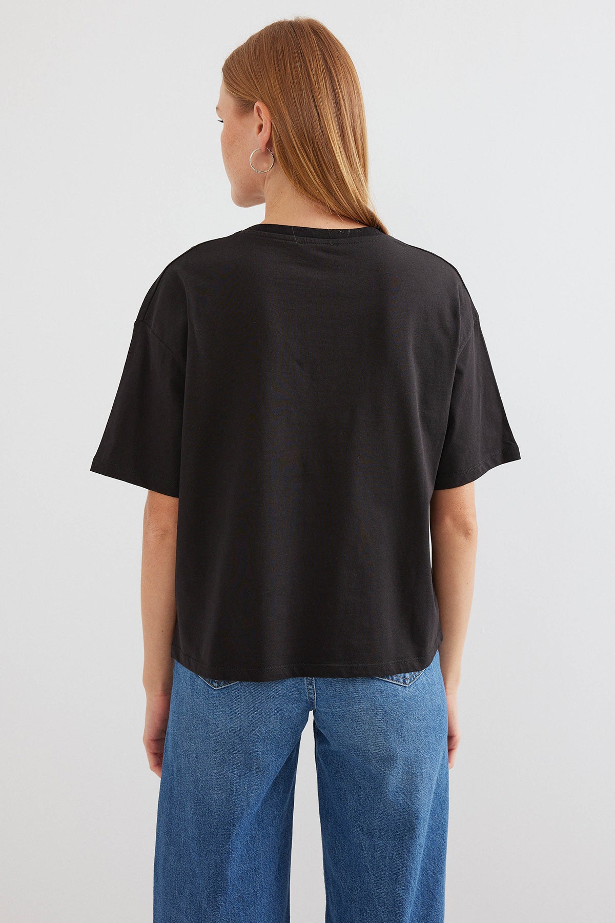 4318 Tricou Basic Tipărit - Negru