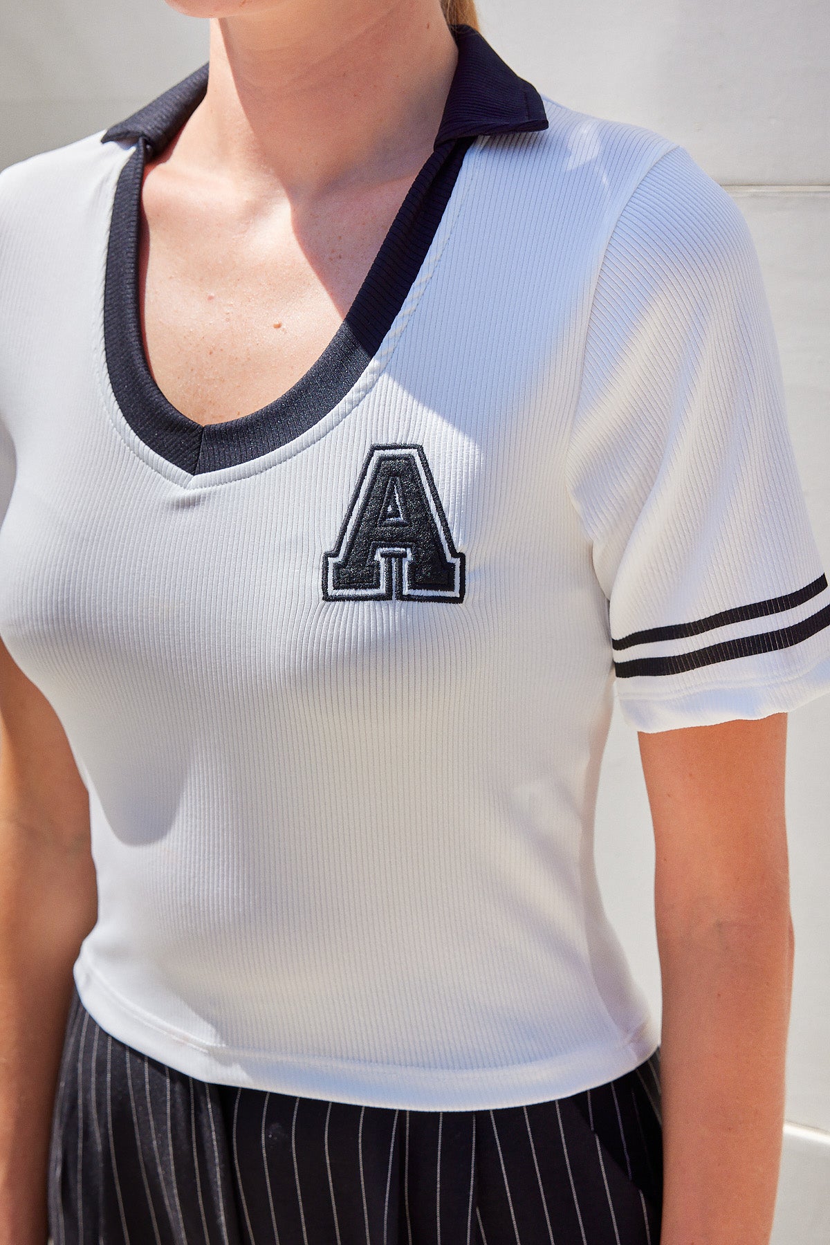4320 Bluză Tricot Basic cu Guler Polo - Alb