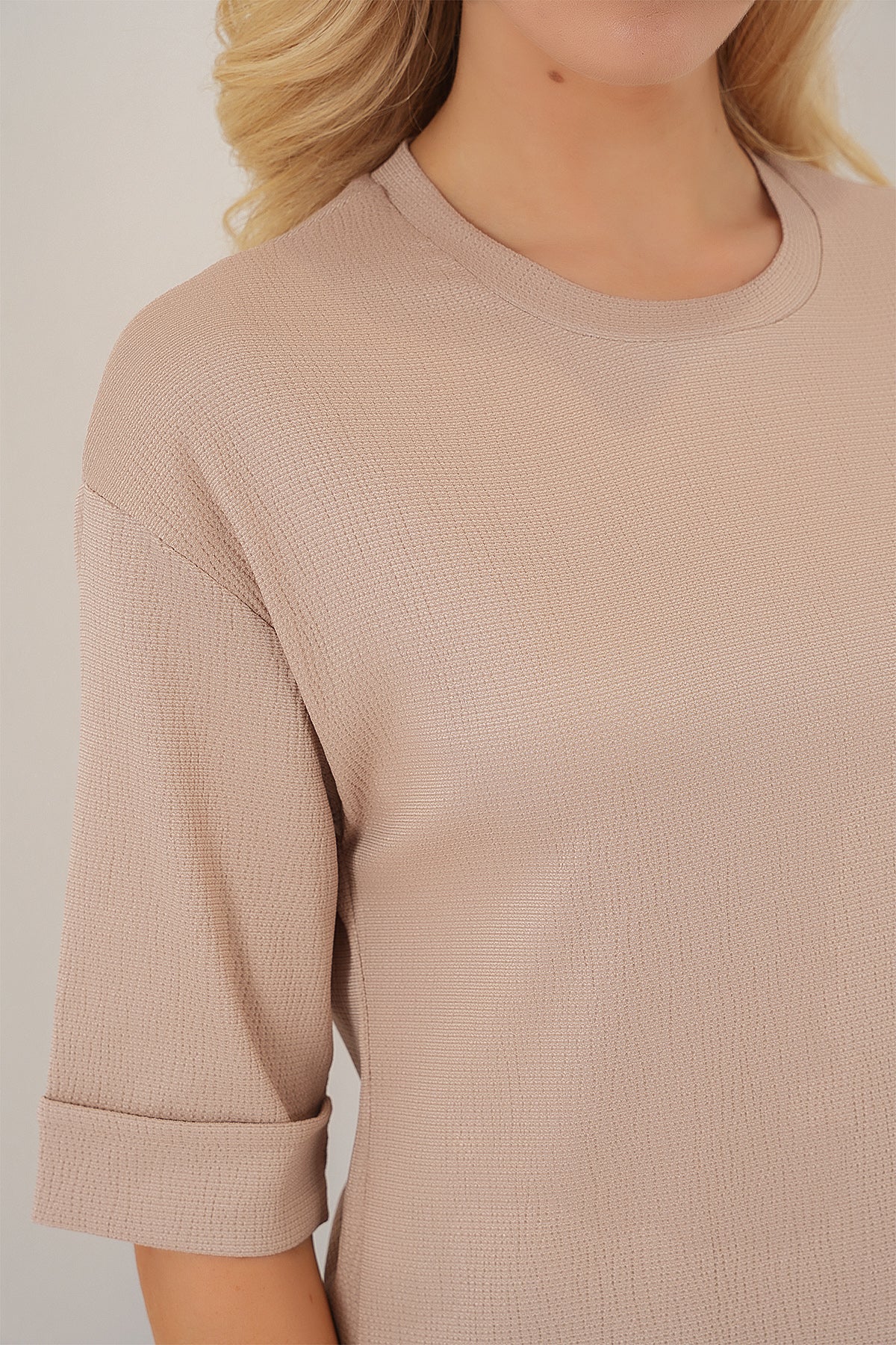 4332 Tricou Tricot cu Fante pe Laturi - Biscuit