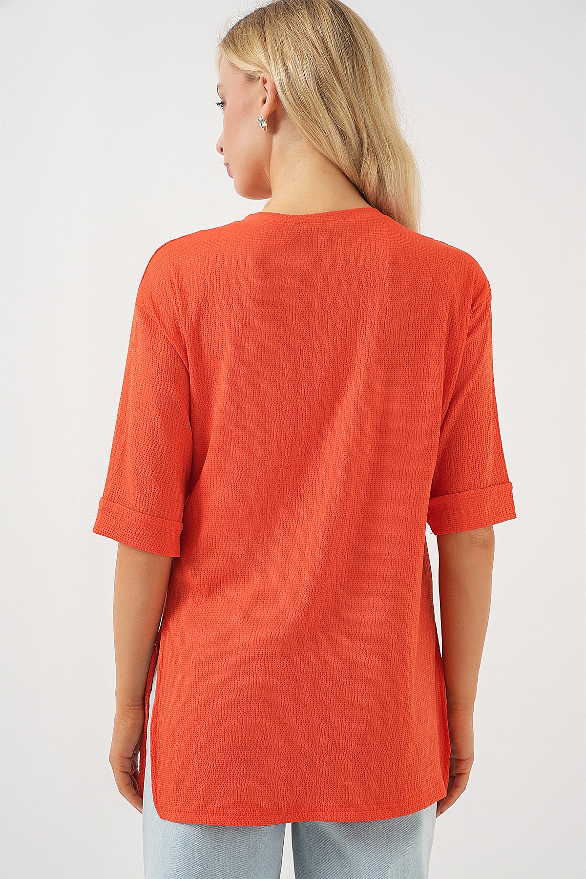 4332 Tricou Tricot cu Fante pe Laturi - Portocaliu