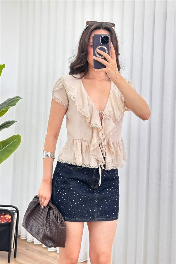 Bluza de Toptan Piatra cu Legătură Detaliu Dantelă