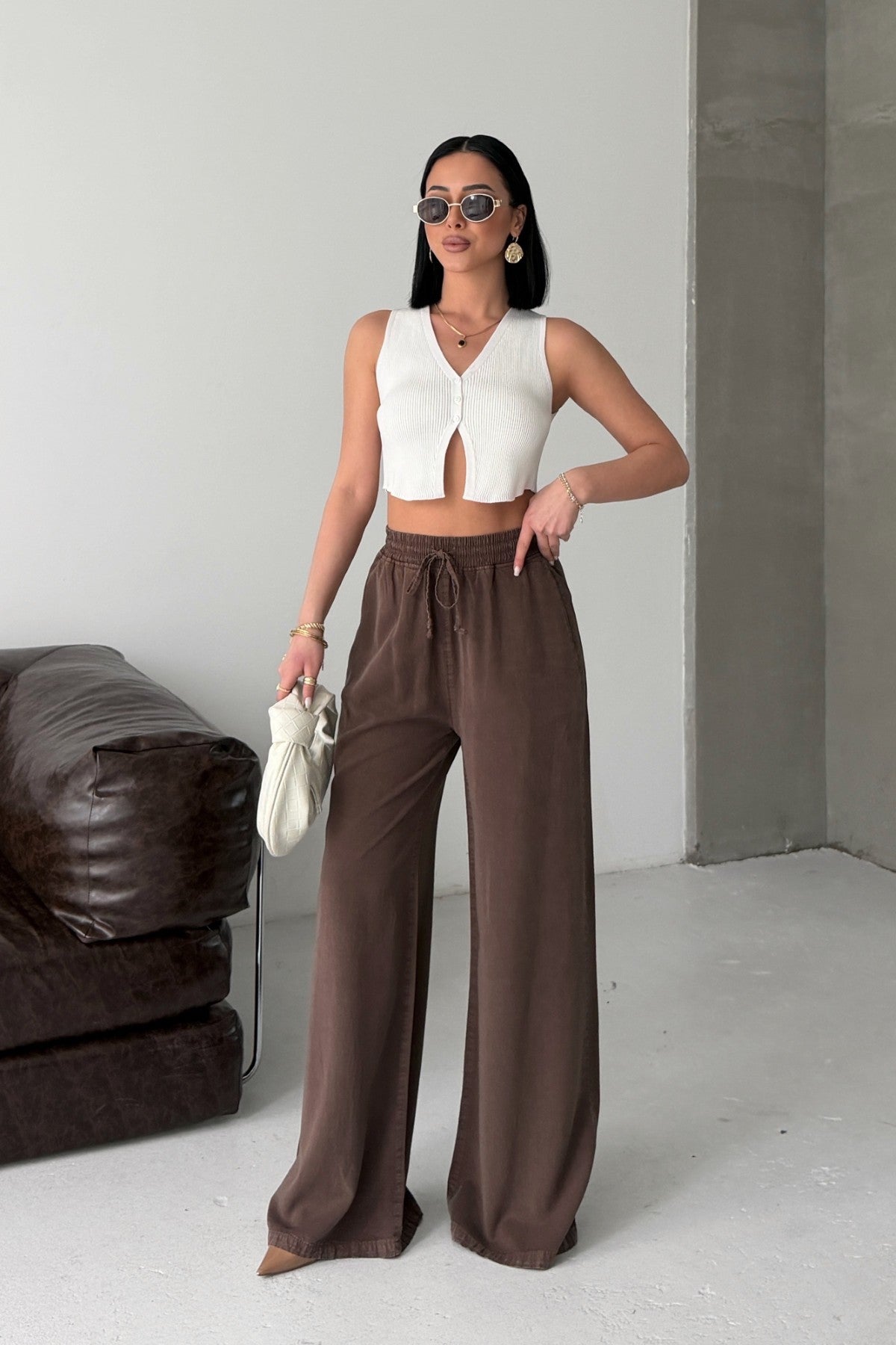 Pantaloni Palazzo cu Talie Elastica HS708